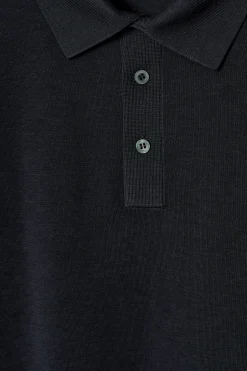 New COS JEDWABNO-BAWEŁNIANA KOSZULKA POLO Granatowy