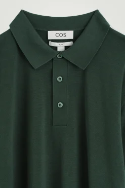 Outlet COS JEDWABNO-BAWEŁNIANA KOSZULKA POLO Ciemnozielony
