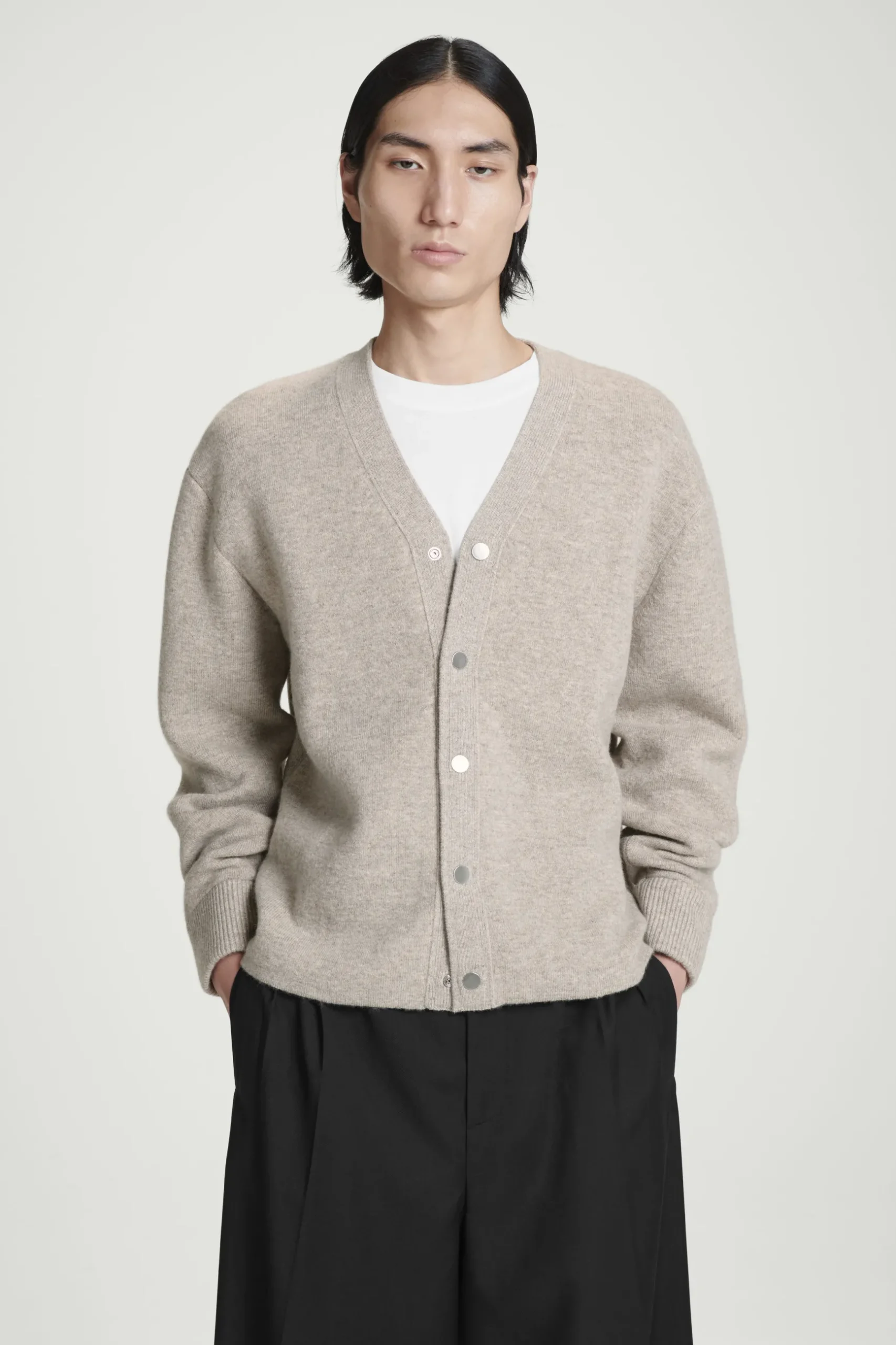 Fashion COS KARDIGAN Z DWUSTRONNEJ MIESZANKI Z WEŁNĄ Brązowoszary