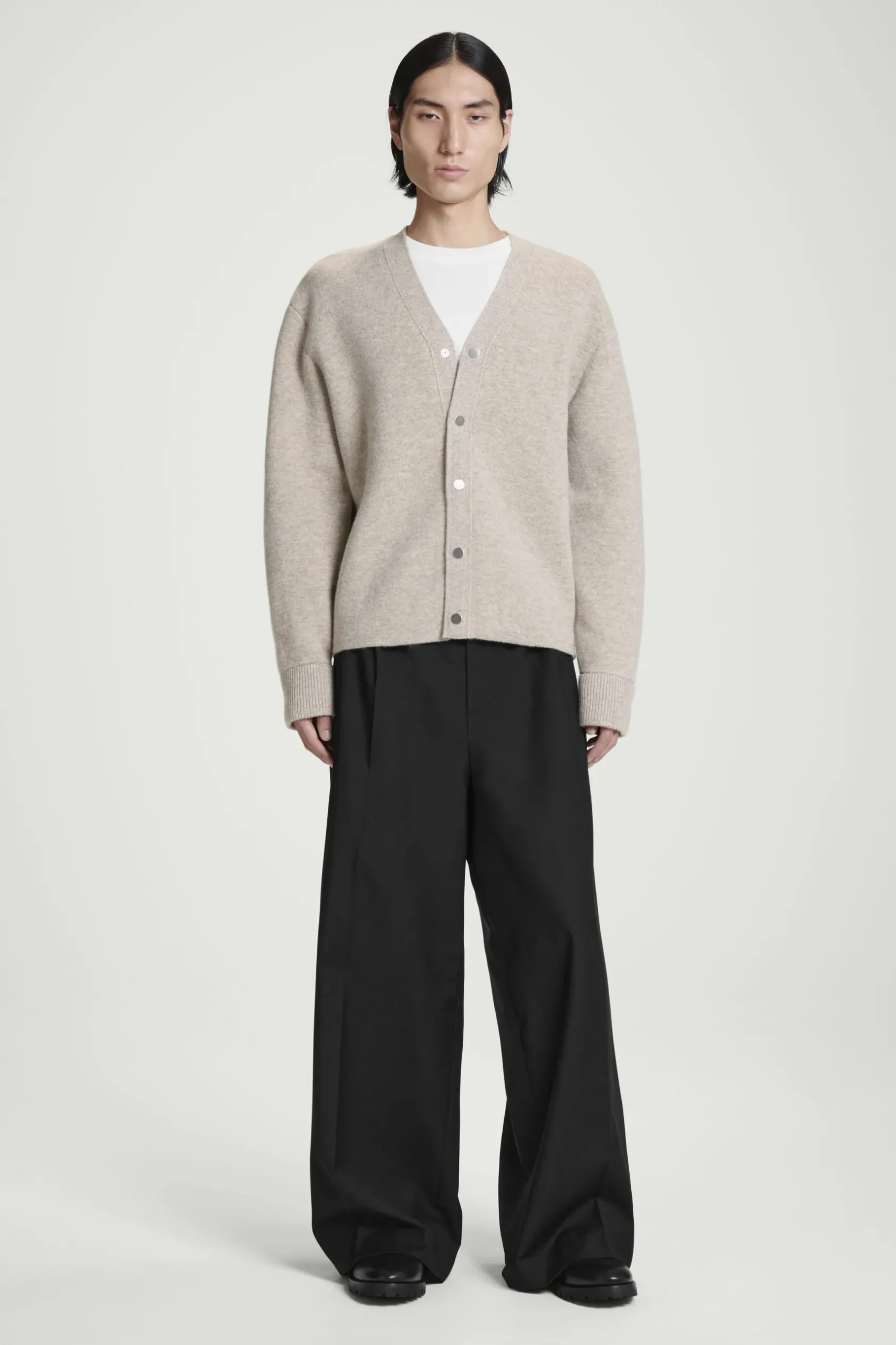 Fashion COS KARDIGAN Z DWUSTRONNEJ MIESZANKI Z WEŁNĄ Brązowoszary