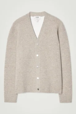 Fashion COS KARDIGAN Z DWUSTRONNEJ MIESZANKI Z WEŁNĄ Brązowoszary