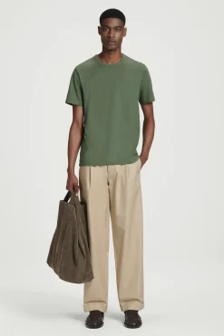 New COS KLASYCZNY T-SHIRT ZE SZCZOTKOWANEJ BAWEŁNY Khaki