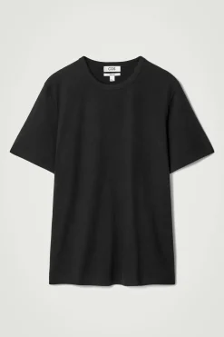New COS KLASYCZNY T-SHIRT ZE SZCZOTKOWANEJ BAWEŁNY Czarny
