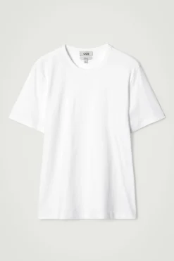 New COS KLASYCZNY T-SHIRT ZE SZCZOTKOWANEJ BAWEŁNY Biały