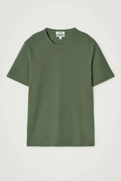 New COS KLASYCZNY T-SHIRT ZE SZCZOTKOWANEJ BAWEŁNY Khaki