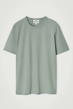 New COS KLASYCZNY T-SHIRT ZE SZCZOTKOWANEJ BAWEŁNY Przytłumionazieleń