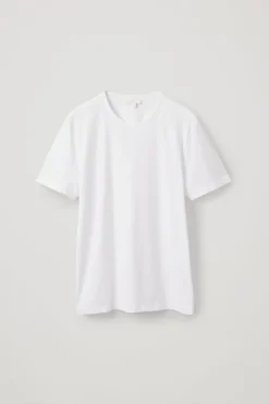New COS KLASYCZNY T-SHIRT ZE SZCZOTKOWANEJ BAWEŁNY Biały