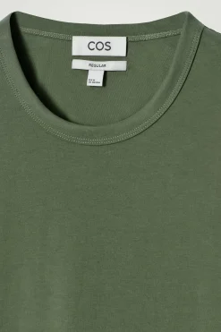 New COS KLASYCZNY T-SHIRT ZE SZCZOTKOWANEJ BAWEŁNY Khaki