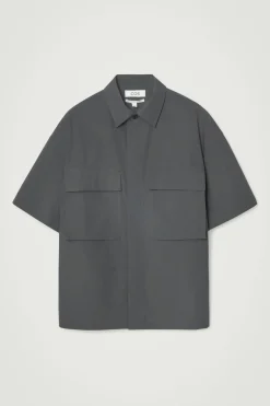 Hot COS KOSZULA UTILITY Z KRÓTKIM RĘKAWEM OVERSIZE Ciemnoszary
