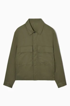 Hot COS KOSZULA WIERZCHNIA Z DIAGONALU – RELAXED FIT Ciemnazieleńkhaki