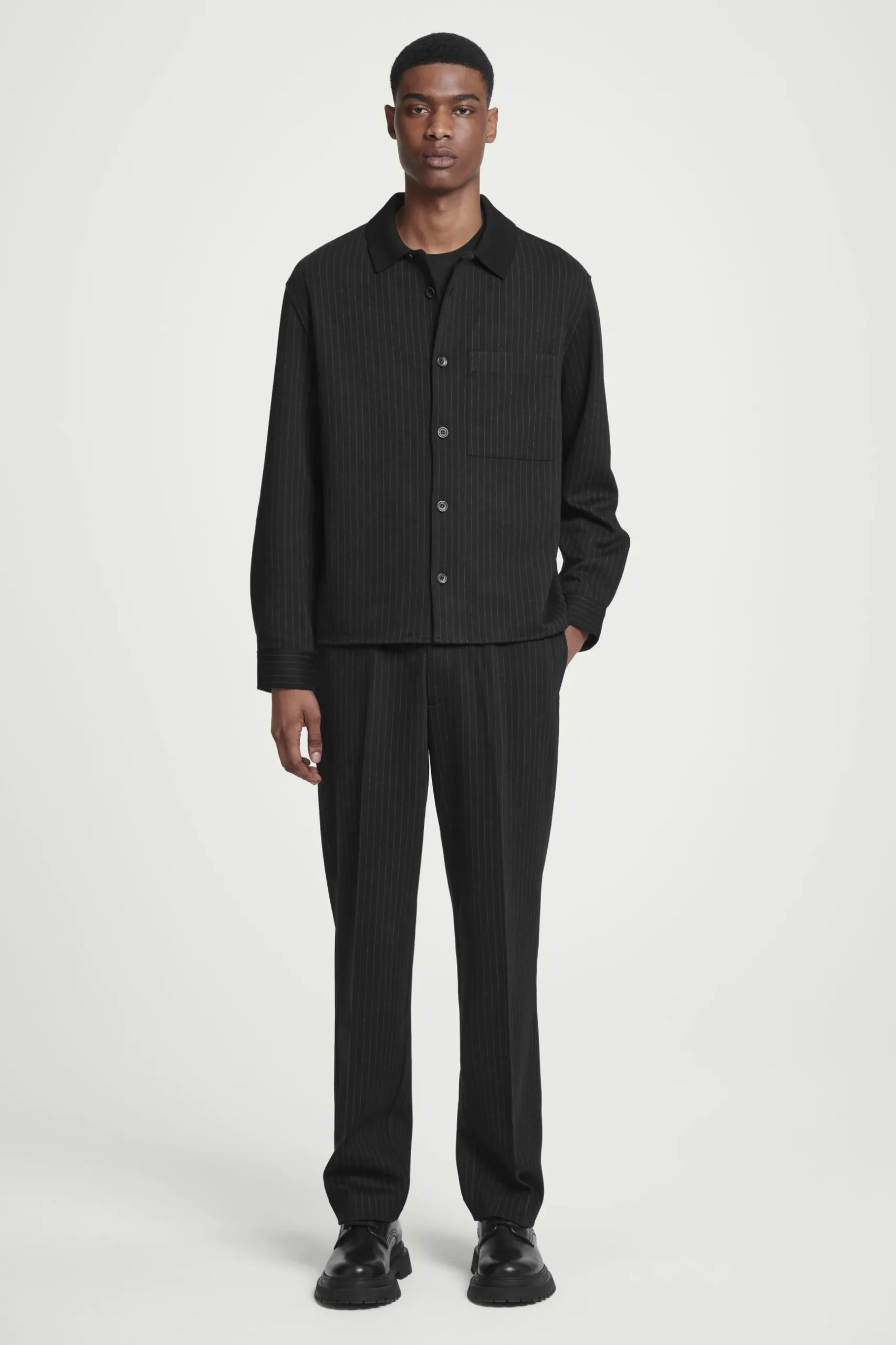 Fashion COS KOSZULA Z DŻERSEJU Z WEŁNĄ W PRĄŻKI – RELAXED FIT