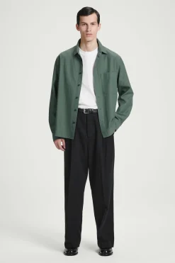 Sale COS KOSZULA Z DIAGONALU – RELAXED FIT Szałwiowazieleń