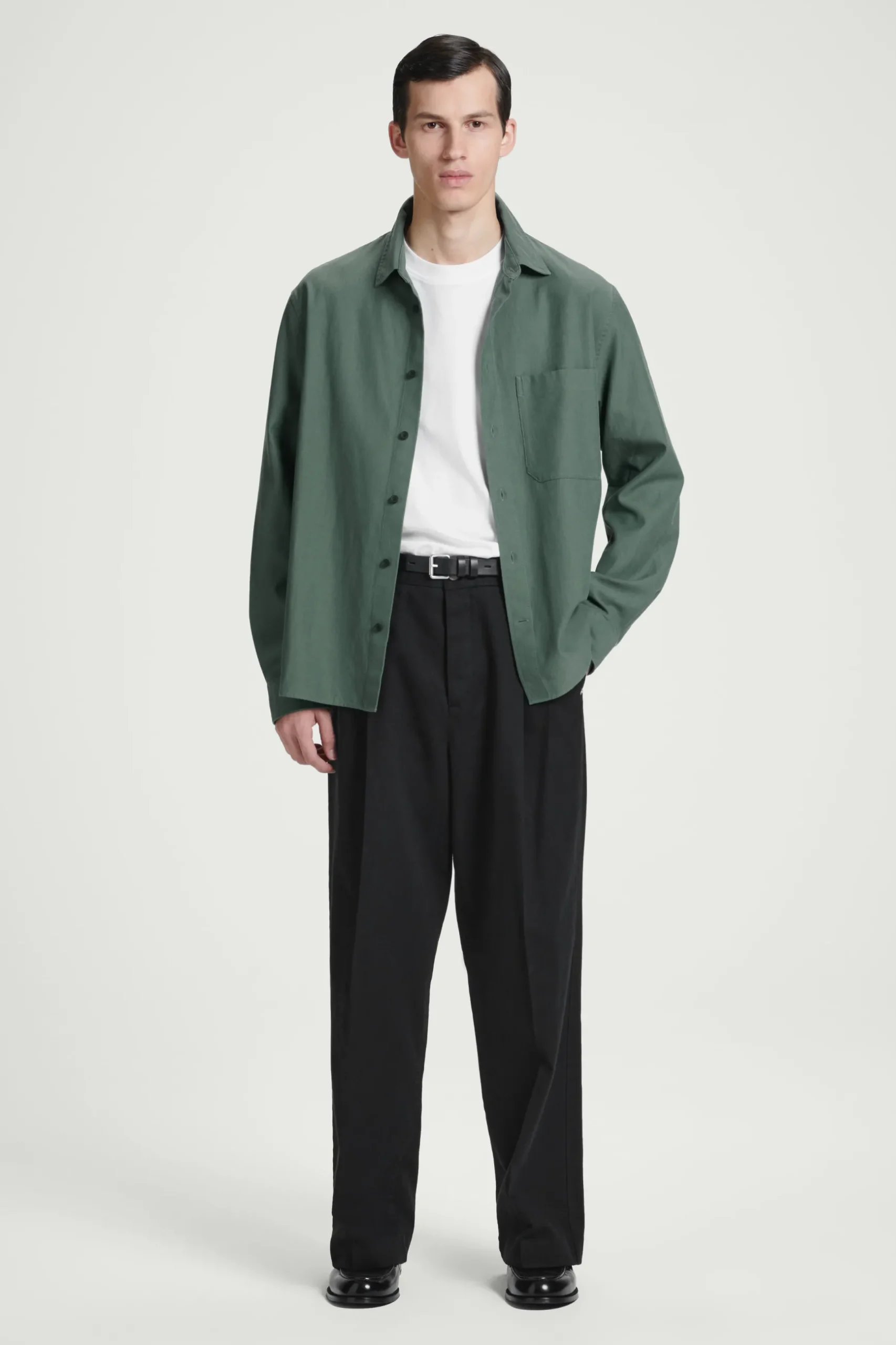 Sale COS KOSZULA Z DIAGONALU – RELAXED FIT Szałwiowazieleń