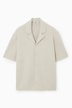 New COS KOSZULA Z DZIANINY BOUCLÉ Z BAWEŁNĄ – RELAXED FIT Kamień