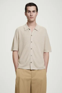 Discount COS KOSZULA Z DZIANINY Z LNEM – RELAXED FIT Jasnobeżowy
