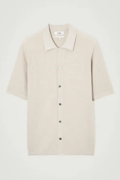 Discount COS KOSZULA Z DZIANINY Z LNEM – RELAXED FIT Jasnobeżowy