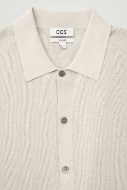 Discount COS KOSZULA Z DZIANINY Z LNEM – RELAXED FIT Jasnobeżowy