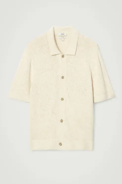 New COS KOSZULA Z MELANŻOWEJ DZIANINY – RELAXED FIT Beżowymelanż