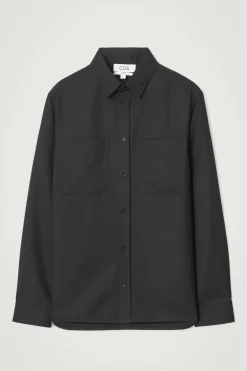 Fashion COS KOSZULA Z MIESZANKI Z WEŁNĄ – RELAXED FIT Czarny