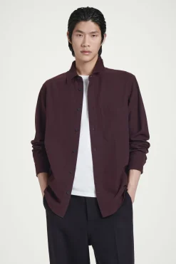 New COS KOSZULA ZE SZCZOTKOWANEGO MATERIAŁU – RELAXED FIT Burgundowy