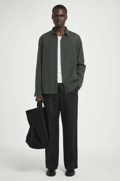 Sale COS KOSZULA ZE SZCZOTKOWANEGO MATERIAŁU – RELAXED FIT Ciemnozielony