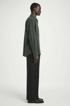 Sale COS KOSZULA ZE SZCZOTKOWANEGO MATERIAŁU – RELAXED FIT Ciemnozielony