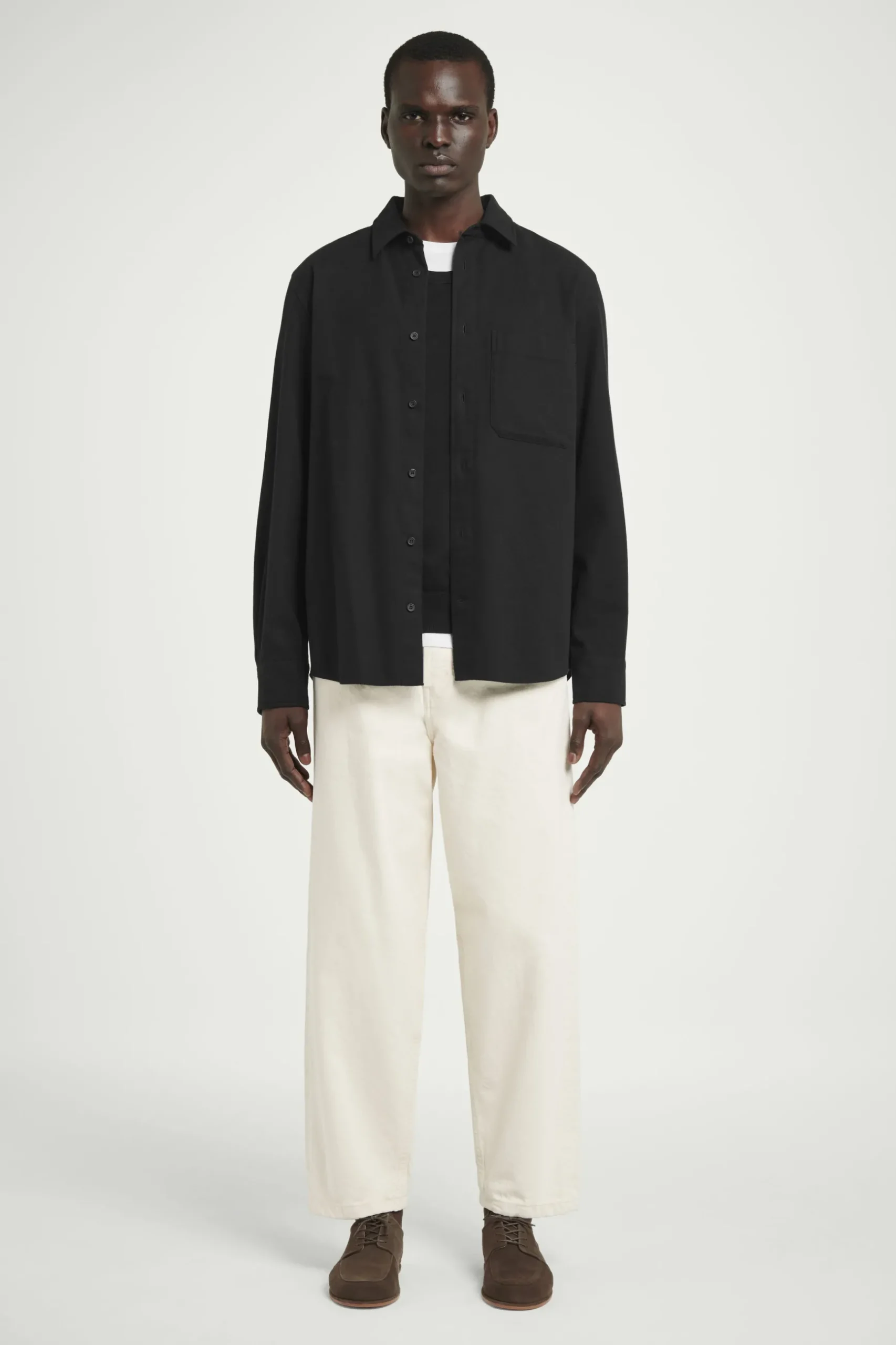 Best COS KOSZULA ZE SZCZOTKOWANEGO MATERIAŁU – RELAXED FIT Czarny