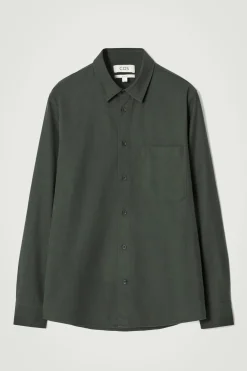 Sale COS KOSZULA ZE SZCZOTKOWANEGO MATERIAŁU – RELAXED FIT Ciemnozielony