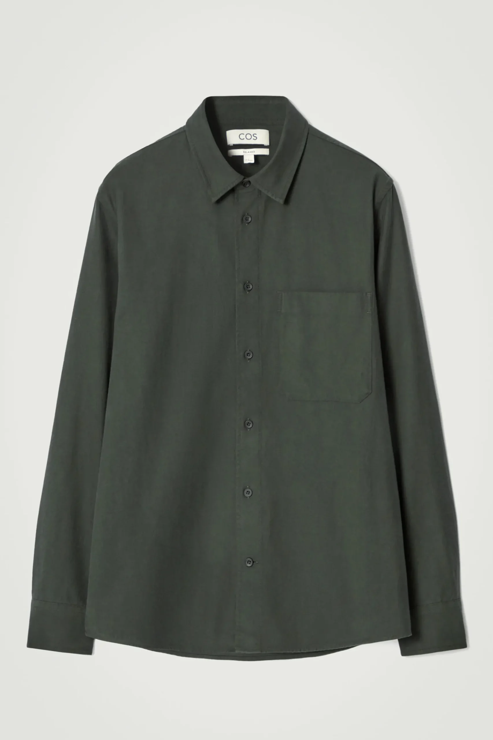 Sale COS KOSZULA ZE SZCZOTKOWANEGO MATERIAŁU – RELAXED FIT Ciemnozielony