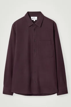 New COS KOSZULA ZE SZCZOTKOWANEGO MATERIAŁU – RELAXED FIT Burgundowy