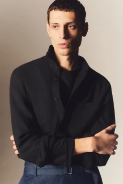 Best COS KOSZULA ZE SZCZOTKOWANEGO MATERIAŁU – RELAXED FIT Czarny