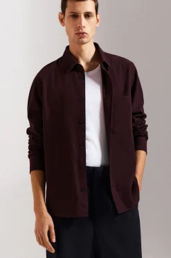 New COS KOSZULA ZE SZCZOTKOWANEGO MATERIAŁU – RELAXED FIT Burgundowy