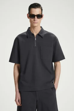 Fashion COS KOSZULKA POLO Z BAWEŁNY O SPLOCIE SKOŚNYM Granatowy