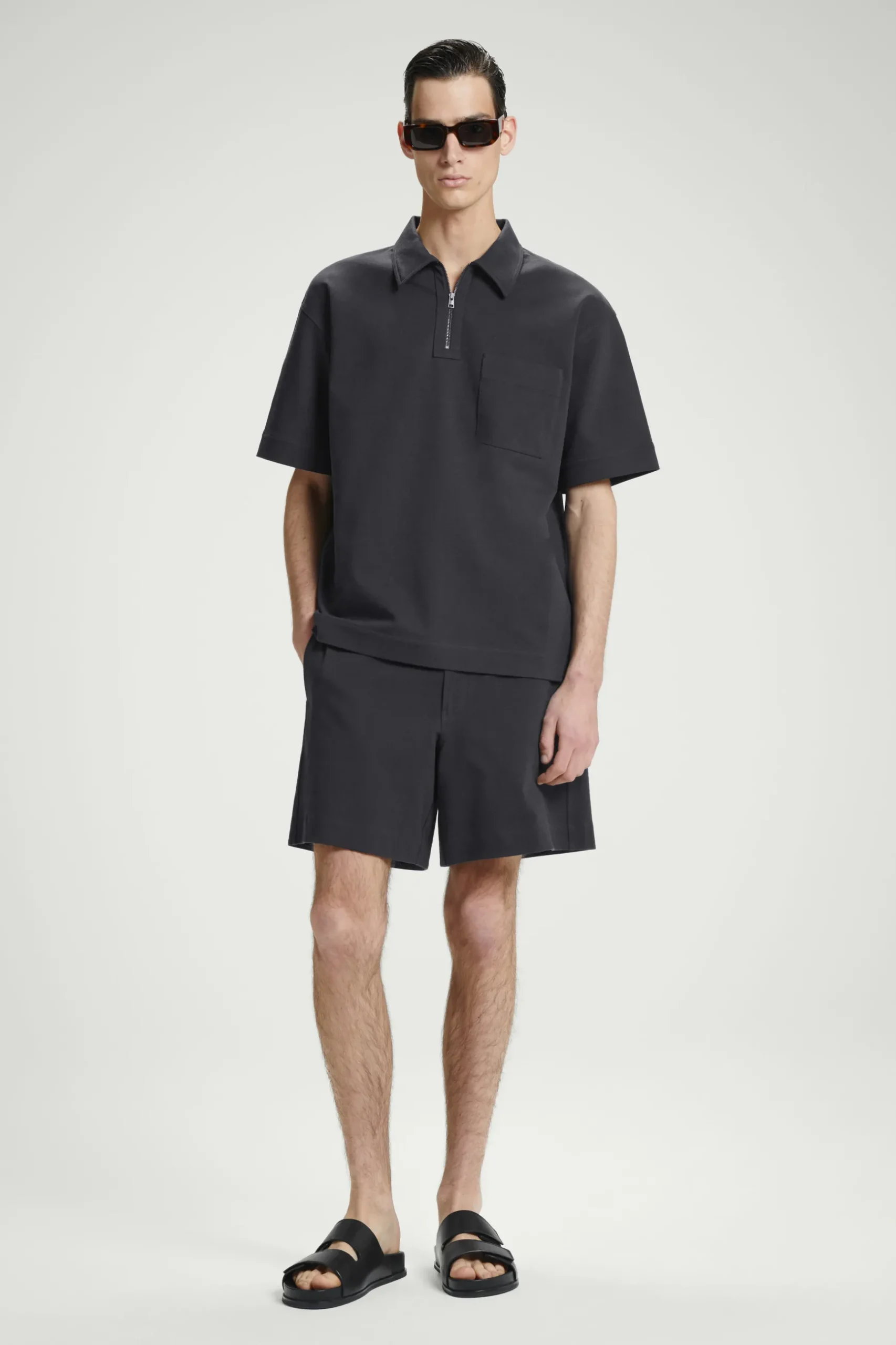 Fashion COS KOSZULKA POLO Z BAWEŁNY O SPLOCIE SKOŚNYM Granatowy