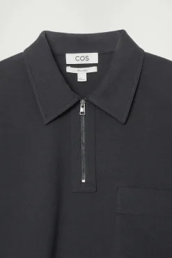 Fashion COS KOSZULKA POLO Z BAWEŁNY O SPLOCIE SKOŚNYM Granatowy