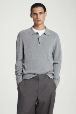 Discount COS KOSZULKA POLO Z CZYSTEGO KASZMIRU Szarymelanż