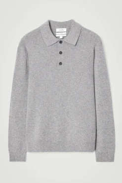 Discount COS KOSZULKA POLO Z CZYSTEGO KASZMIRU Szarymelanż