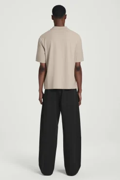 New COS KOSZULKA POLO Z LNIANYM PANELEM Szarobrązowy