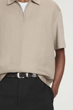 New COS KOSZULKA POLO Z LNIANYM PANELEM Szarobrązowy