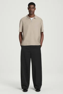 New COS KOSZULKA POLO Z LNIANYM PANELEM Szarobrązowy