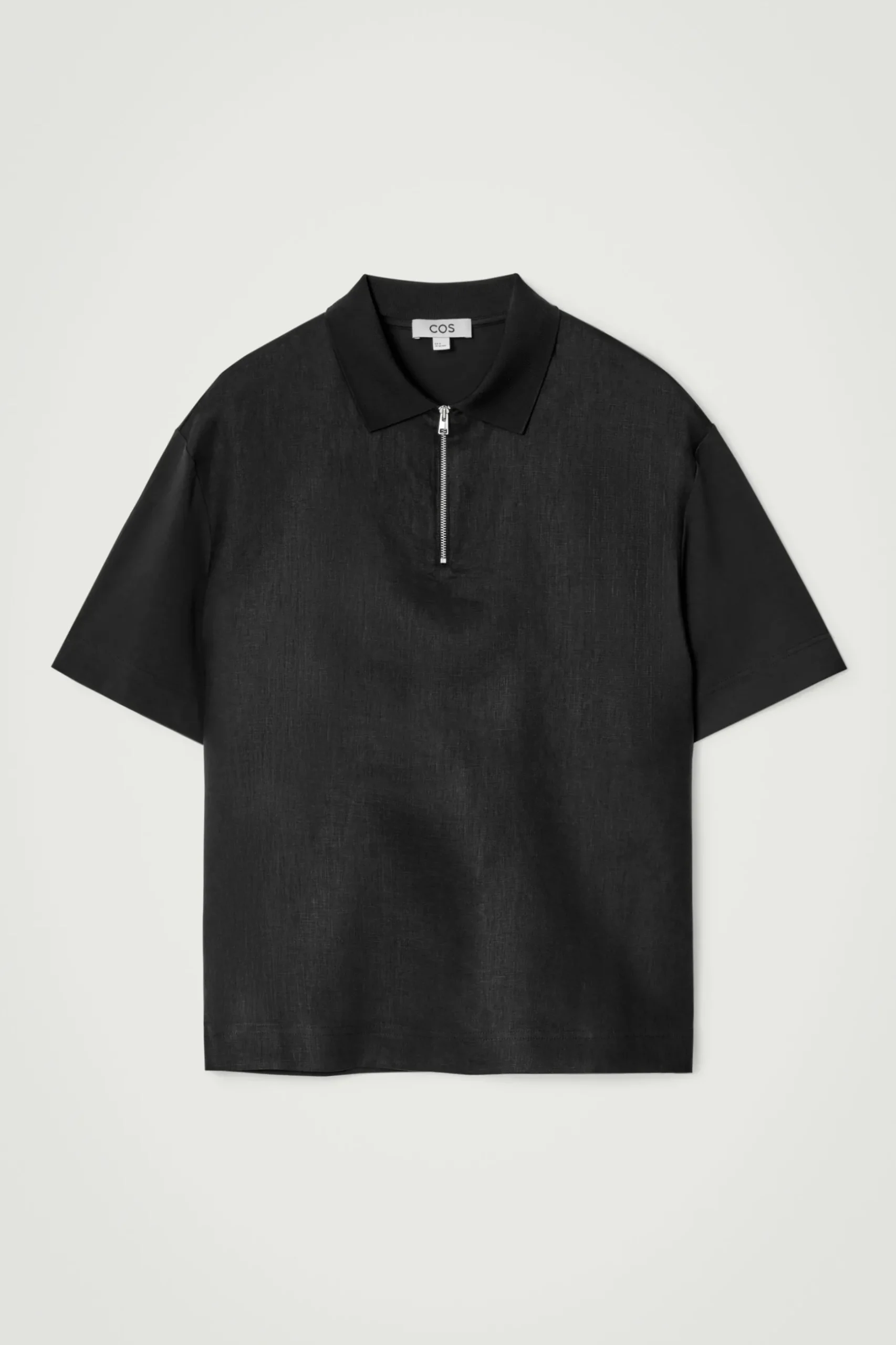Best COS KOSZULKA POLO Z LNIANYM PANELEM Czarny