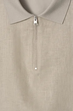 New COS KOSZULKA POLO Z LNIANYM PANELEM Szarobrązowy