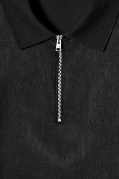 Best COS KOSZULKA POLO Z LNIANYM PANELEM Czarny