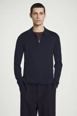 New COS KOSZULKA POLO Z WEŁNY MERINO Granatowy