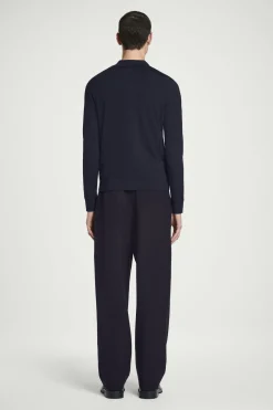New COS KOSZULKA POLO Z WEŁNY MERINO Granatowy