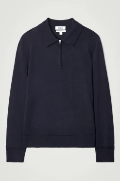 New COS KOSZULKA POLO Z WEŁNY MERINO Granatowy