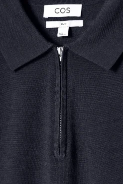 New COS KOSZULKA POLO Z WEŁNY MERINO Granatowy