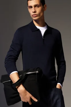 New COS KOSZULKA POLO Z WEŁNY MERINO Granatowy