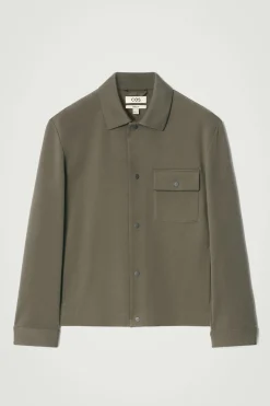 Fashion COS KURTKA KOSZULOWA Z BAWEŁNY O SPLOCIE SKOŚNYM Ciemnykhaki