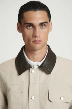 Fashion COS KURTKA POLOWA ZE SKÓRZANYM KOŁNIERZYKIEM Brązowoszary